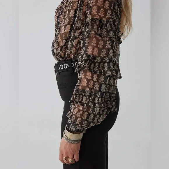 MAISON HOTEL VENICE BLOUSE YING YANG Semi Sheer Ruffle Details Small - Picture 3 of 12